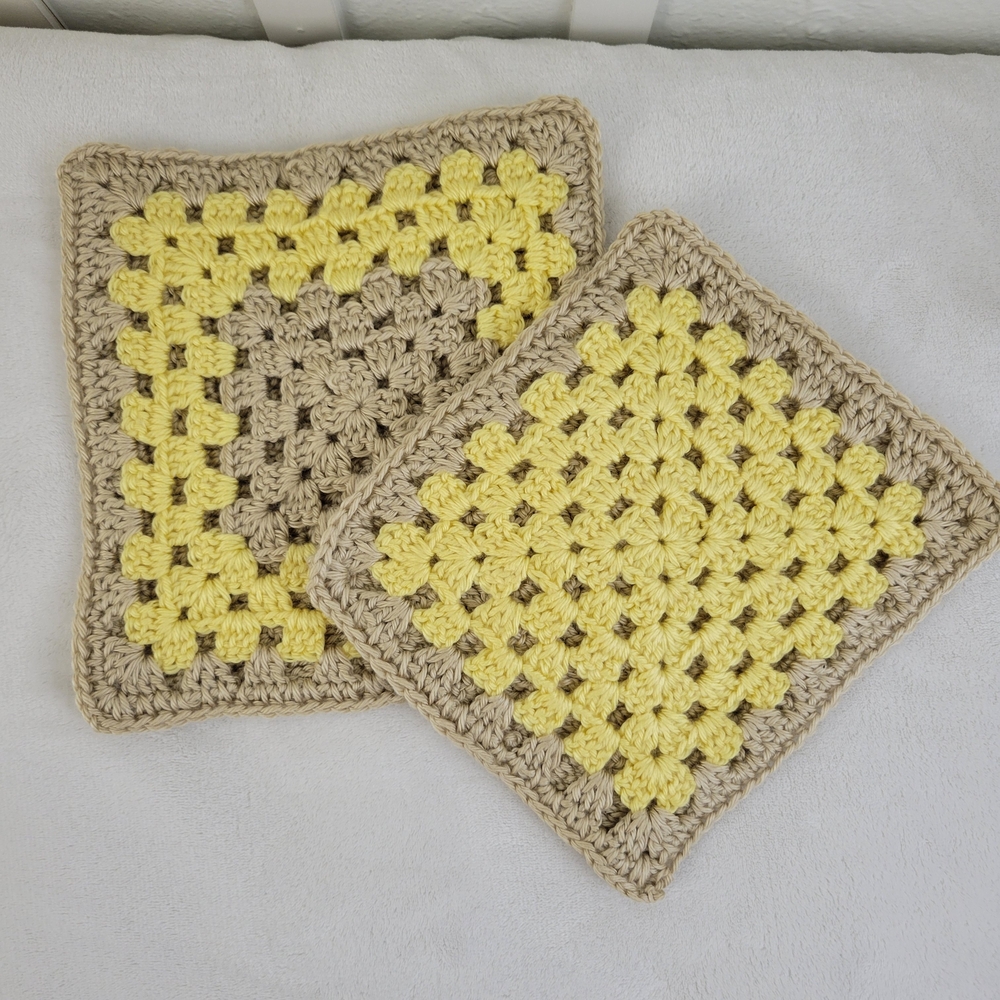 Handmade Crochet Yellow and Tan Squares
